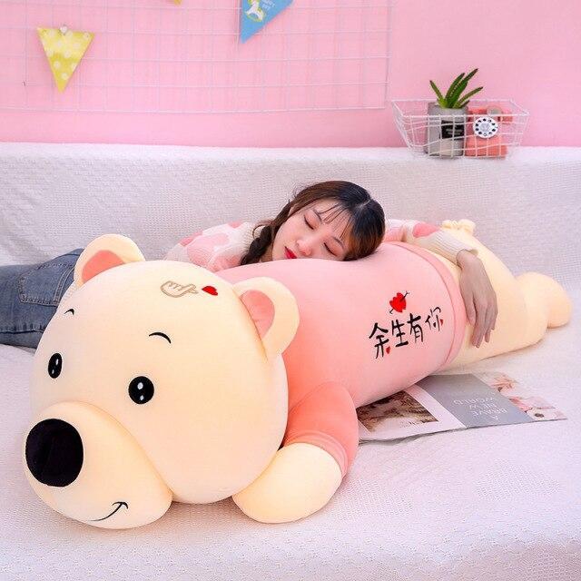 Cute Lying Teddy Bear With Stripe Clothes Plush Doll Stuffed