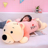 Cute Lying Teddy Bear With Stripe Clothes Plush Doll Stuffed
